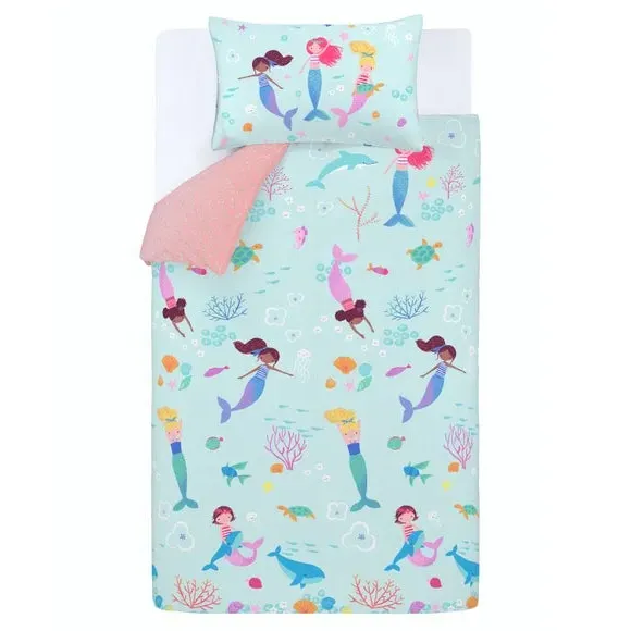 Reversible Duvet Cover Set - Blue, Polycotton