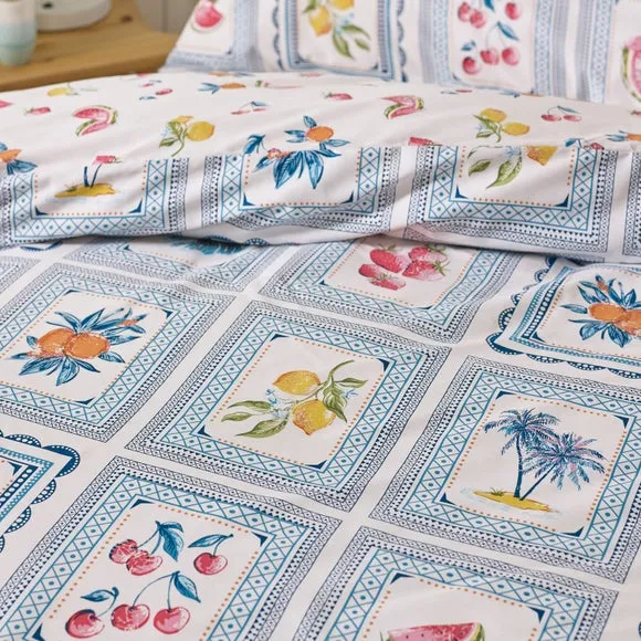 Reversible Duvet Cover Set - Blue, Polycotton