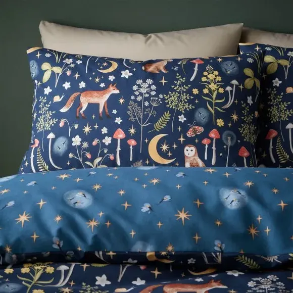 Reversible Duvet Cover Set - Blue, Polycotton