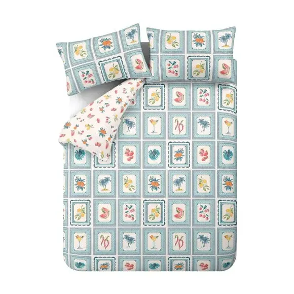 Reversible Duvet Cover Set - Blue, Polycotton