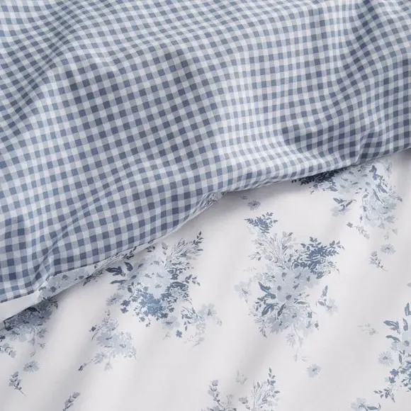 Reversible Duvet Cover Set - Blue, Polycotton