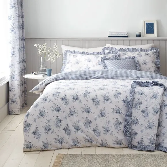 Reversible Duvet Cover Set - Blue, Polycotton