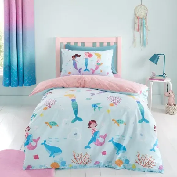 Reversible Duvet Cover Set - Blue, Polycotton