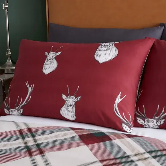 Reversible Duvet Cover Set - Dark Red, Stag Print