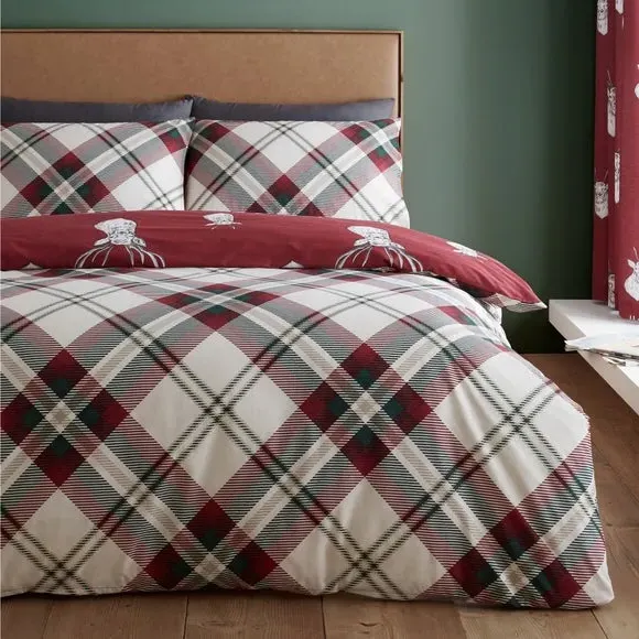 Reversible Duvet Cover Set - Dark Red, Stag Print