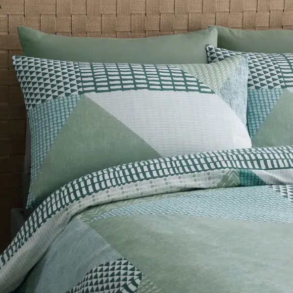Reversible Duvet Cover Set - Green, Polycotton