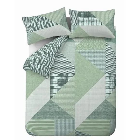 Reversible Duvet Cover Set - Green, Polycotton