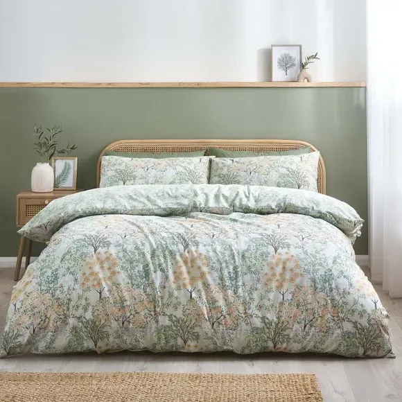 Reversible Duvet Cover Set - Green, Polycotton