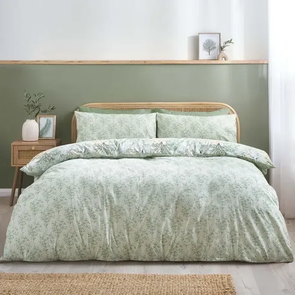 Reversible Duvet Cover Set - Green, Polycotton