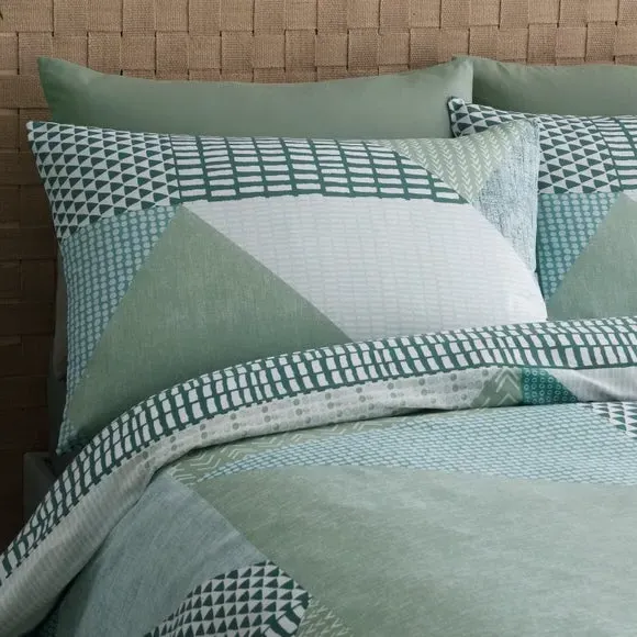 Reversible Duvet Cover Set - Green, Polycotton