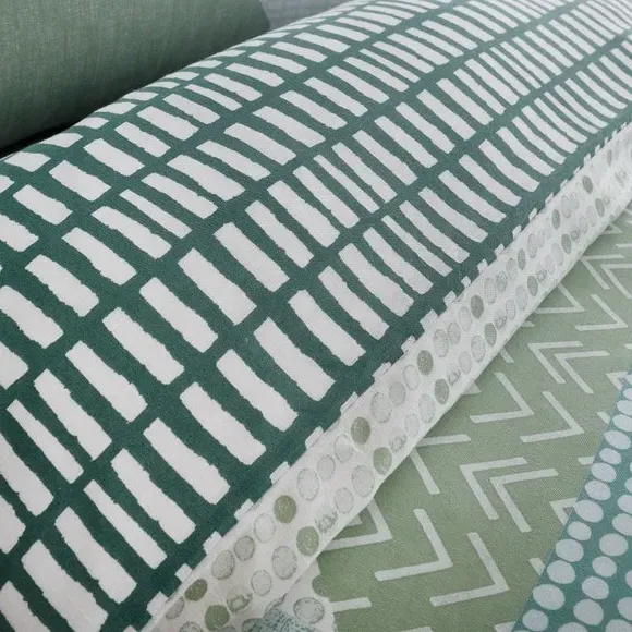 Reversible Duvet Cover Set - Green, Polycotton