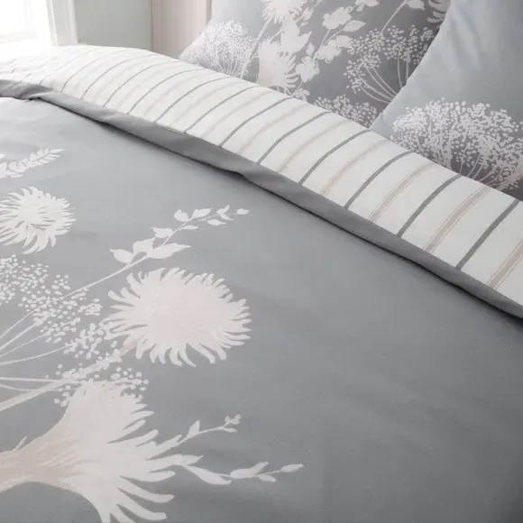 Reversible Duvet Cover Set - Grey, Cotton