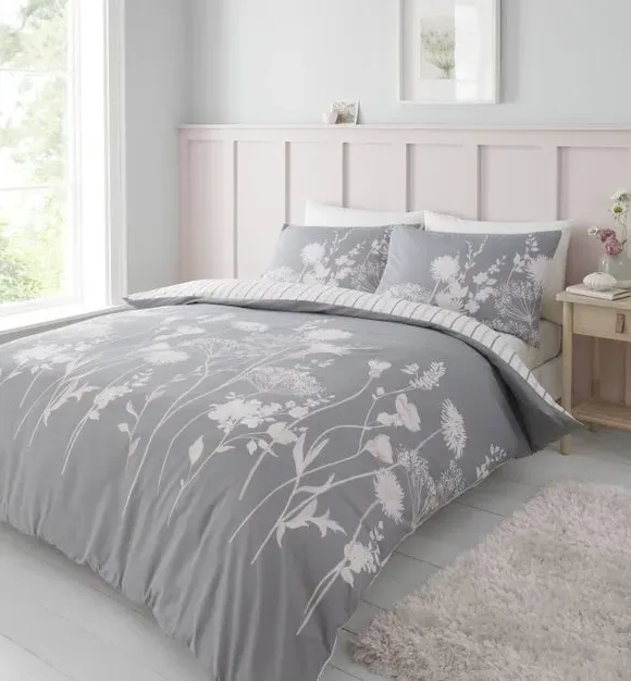Reversible Duvet Cover Set - Grey, Cotton