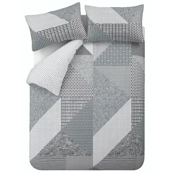 Reversible Duvet Cover Set - Grey, Polycotton