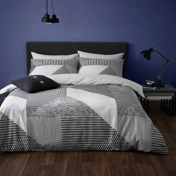Reversible Duvet Cover Set - Grey, Polycotton