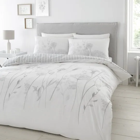 Reversible Duvet Cover Set - Light Grey, Cotton