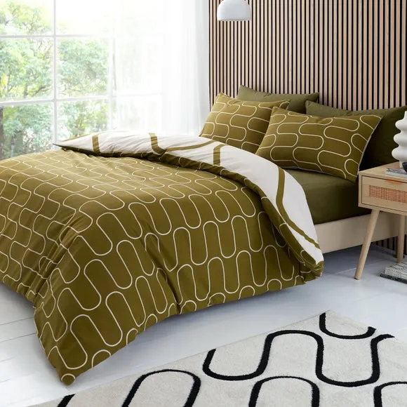 Reversible Duvet Cover Set - Olive, Polycotton
