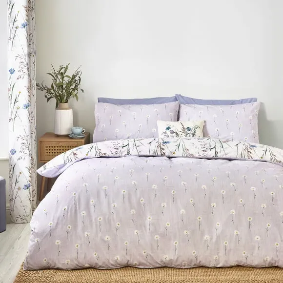 Reversible Duvet Cover Set - Pale Lilac, Polycotton