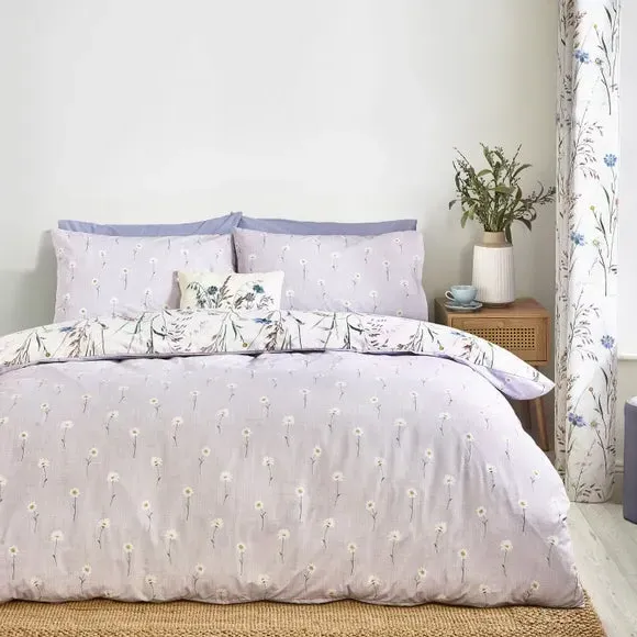 Reversible Duvet Cover Set - Pale Lilac, Polycotton