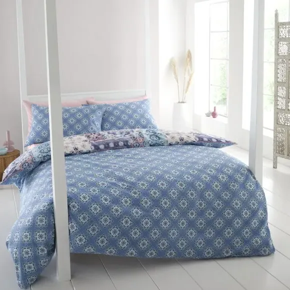 Reversible Duvet Cover Set Patchwork - Blue