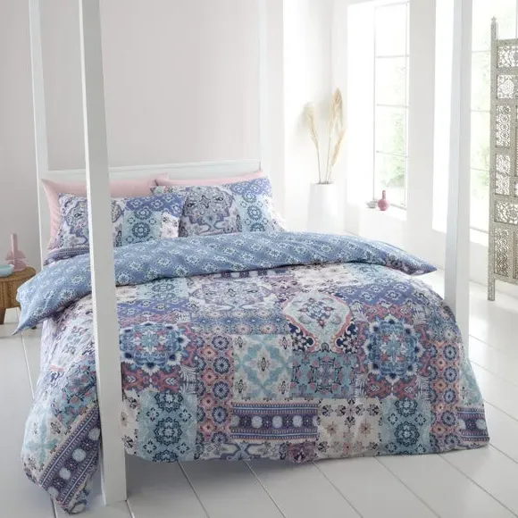 Reversible Duvet Cover Set Patchwork - Blue image