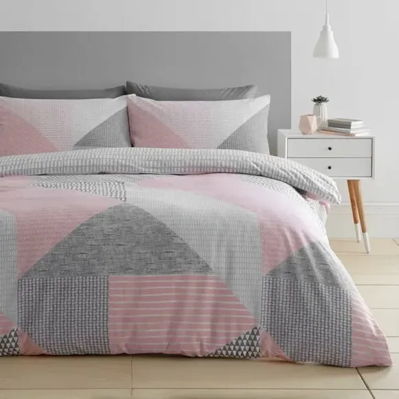 Reversible Duvet Cover Set - Pink, Polycotton