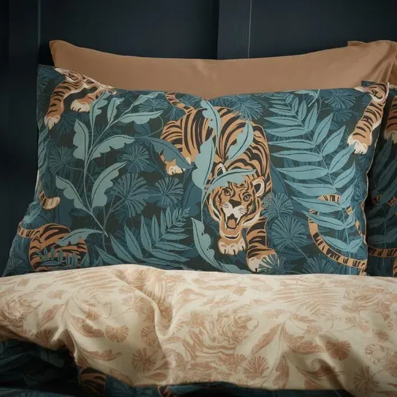 Reversible Duvet Cover Set Tiger Leaf - Green