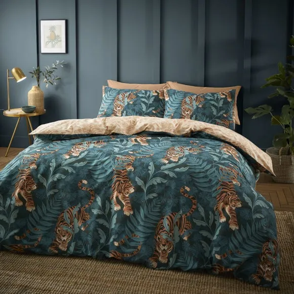 Reversible Duvet Cover Set Tiger Leaf - Green
