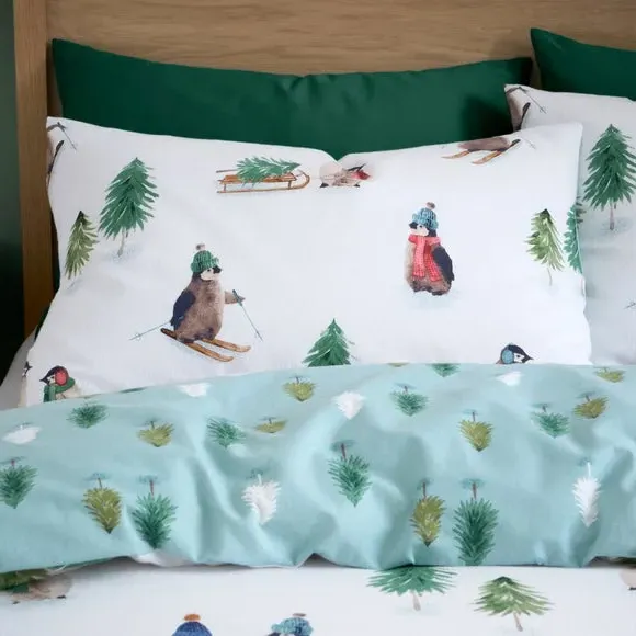 Reversible Duvet Cover Set - White, Brushed Cotton