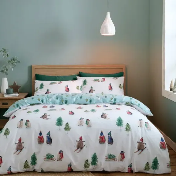 Reversible Duvet Cover Set - White, Brushed Cotton image
