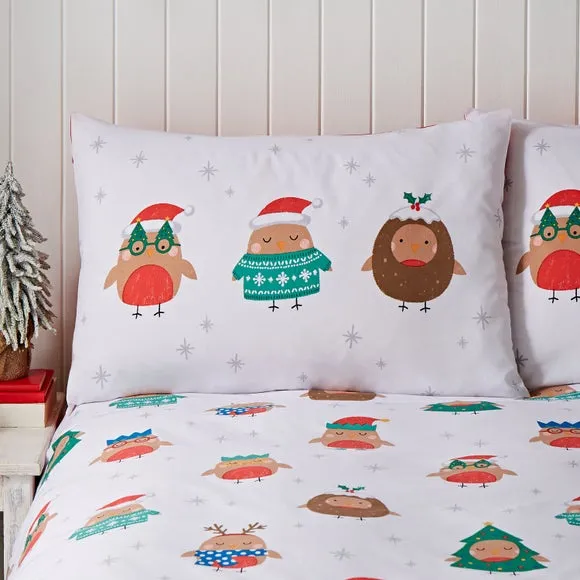 Reversible Duvet Cover Set - White, Polycotton