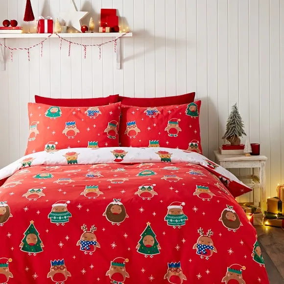 Reversible Duvet Cover Set - White, Polycotton