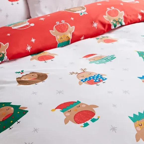 Reversible Duvet Cover Set - White, Polycotton