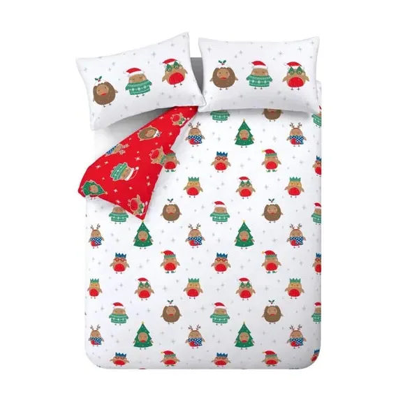 Reversible Duvet Cover Set - White, Polycotton