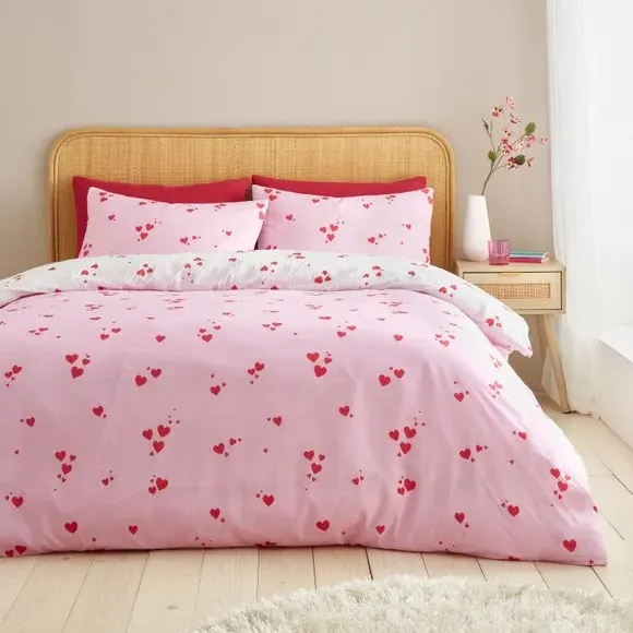 Reversible Duvet Cover Set - White, Polycotton