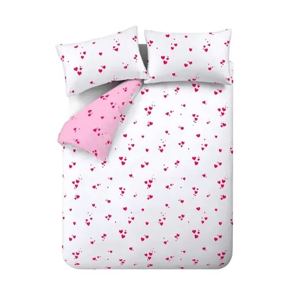 Reversible Duvet Cover Set - White, Polycotton