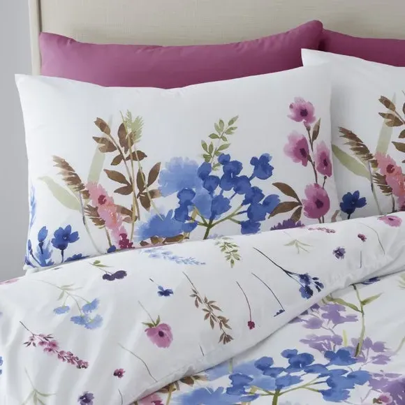 Reversible Duvet Cover Set - White, Polycotton