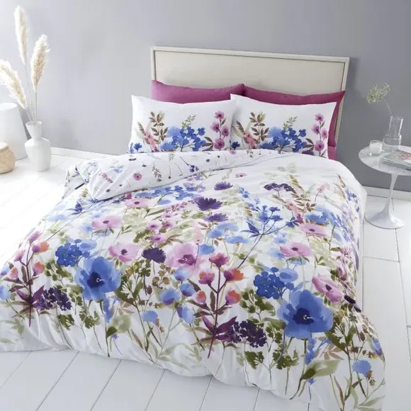 Reversible Duvet Cover Set - White, Polycotton