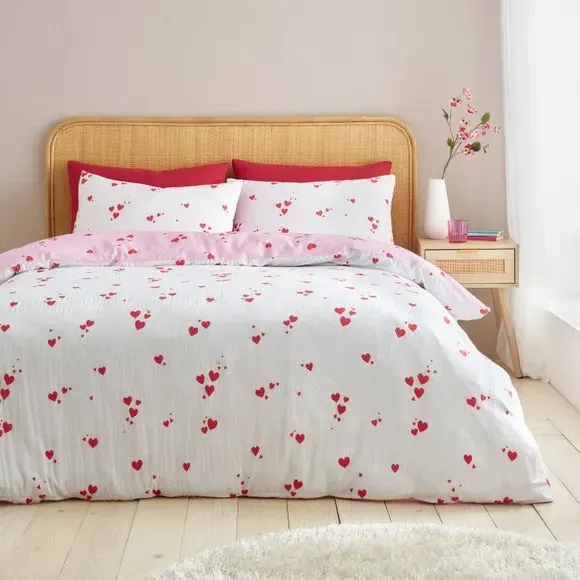 Reversible Duvet Cover Set - White, Polycotton