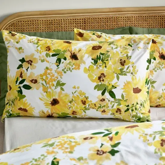 Reversible Duvet Cover Set - Yellow, Polycotton