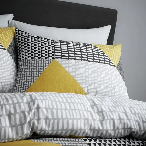 Reversible Duvet Cover Set - Yellow, Polycotton