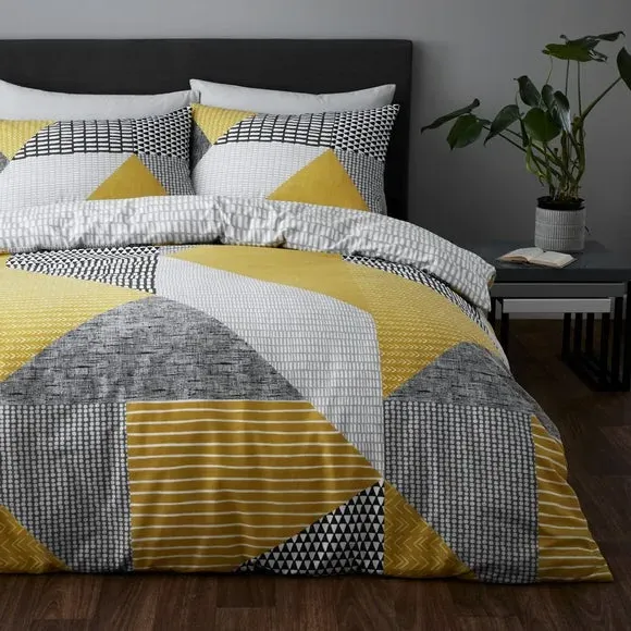 Reversible Duvet Cover Set - Yellow, Polycotton
