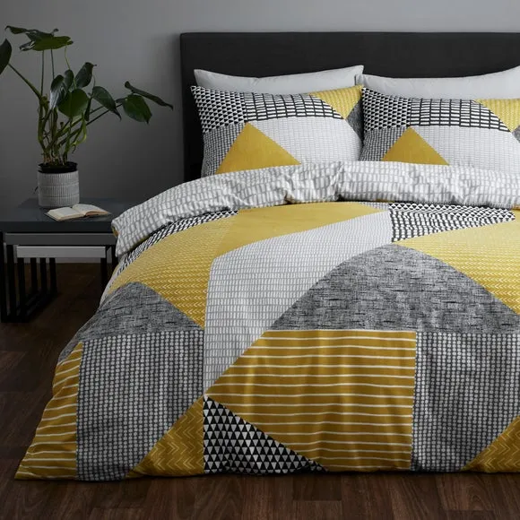 Reversible Duvet Cover Set - Yellow, Polycotton