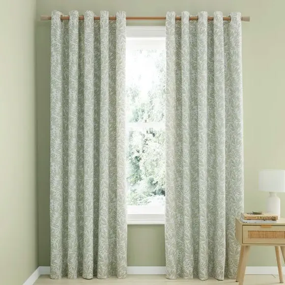 Reversible Eyelet Curtains - Green, Polycotton