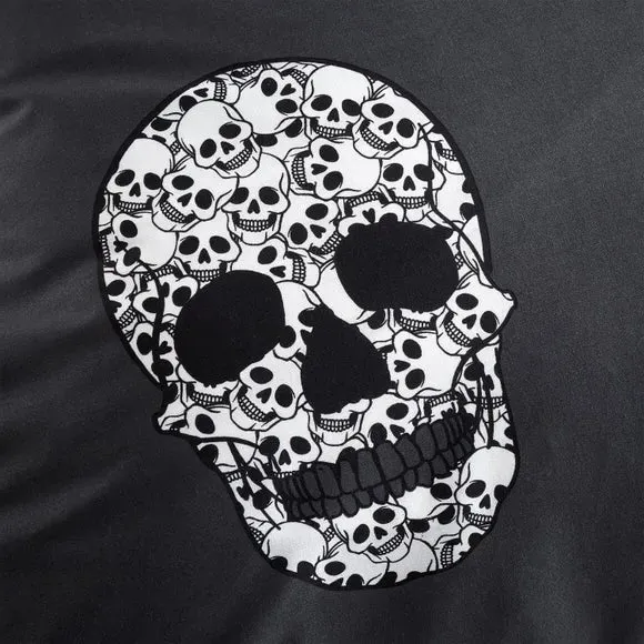 Reversible Eyelet Curtains - Grey, Skull Print