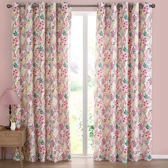 Reversible Eyelet Curtains - Pink, Polycotton