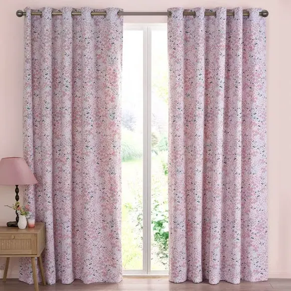 Reversible Eyelet Curtains - Pink, Polycotton