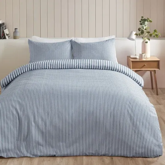 Reversible Stripe Duvet Set - Blue, Cotton