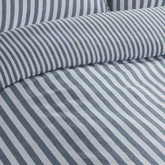 Reversible Stripe Duvet Set - Blue, Cotton