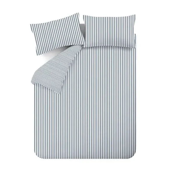 Reversible Stripe Duvet Set - Blue, Cotton